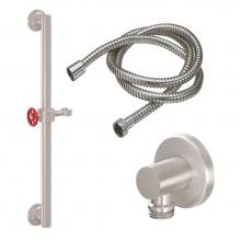 California Faucets 9127-GB24-80WR-PC - 24'' Grab Bar Handshower Kit - Red Wheel Handle with Concave Base