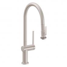 California Faucets K55-100SQ-TG-MOB - Pull-Down Kitchen Faucet with Squeeze or Button Sprayer - High Arc Spout