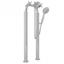 Rohl U.KIT3808X-APC - Perrin & Rowe® Holborn Floor Mount Bathtub Filler Handshower with Cross Handles in Polish