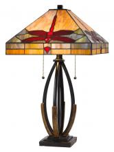 CAL Lighting BO-3009TB - 60W X 2 Tiffany Table Lamp with Pull Chain Switch and Metal and Resin Lamp Body