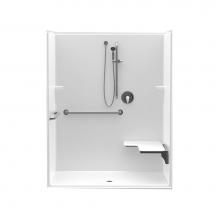 Aquatic AC003542-X2LBSR-WH - 16037BFSD 60 x 37 AcrylX Alcove Center Drain One-Piece Shower in White