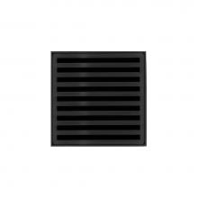 Infinity Drain ND 4-2A BK - 4'' x 4'' ND 4 Complete Kit with Lines Pattern Decorative Plate in Matte Black