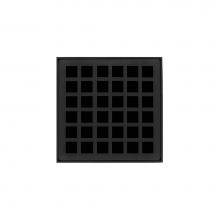 Infinity Drain QD 4-2A BK - 4'' x 4'' QD 4 Complete Kit with Squares Pattern Decorative Plate in Matte Bla