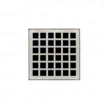 Infinity Drain QDB 4-S SS - 4'' x 4'' QDB 4 Complete Kit with Squares Pattern Decorative Plate in Satin St