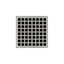 Infinity Drain QDB 5-S SS - 5'' x 5'' QDB 5 Complete Kit with Squares Pattern Decorative Plate in Satin St