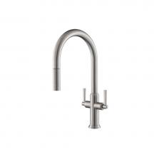 Isenberg K.1800DG - Velox - Dual Spray Stainless Steel Two Handle Kitchen Faucet With Pull Out