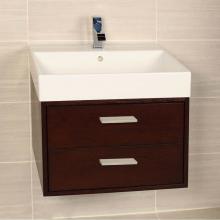 Lacava AQS-W-24-02 - Wall-mount under-counter vanity with two push-open drawers adorned with metal inserts and equipped