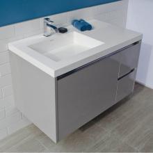 Lacava KUB-W-36L-07 - Wall-mount under counter vanity with three drawers, Bathroom Sink  is on the left.