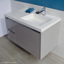 Lacava KUB-W-36R-20 - Wall-mount under counter vanity with three drawers, Bathroom Sink  is on the right.