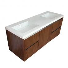 Lacava KUB-W-60B-02 - Wall-mounted undercounter vanity with  a large drawer on the  center and two small drawers on left