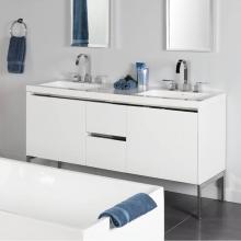 Lacava KUB-W-60-07 - Wall-mount under-counter double vanity with a notch-back large drawer on left and right, and two s