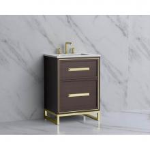 Madeli B465-24-001-LC-WA-HP-SB - Madeli Profile 24'' Free standing Vanity Cabinet in Walnut/HW: Handle & Feet Satin B