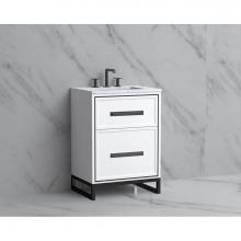 Madeli B465-24-001-LC-WH-HP-MB - Madeli Profile 24'' Free standing Vanity Cabinet in White/HW: Handle & Feet Matte Bl