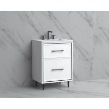 Madeli B465-24-001-LR-WH-HR-MB - Madeli Profile 24'' Free standing Vanity Cabinet in White/HW: Handle & Feet Matte Bl