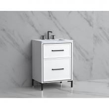 Madeli B465-24-001-LY-WH-HY-MB - Madeli Profile 24'' Free standing Vanity Cabinet in White/HW: Handle & Feet Matte Bl