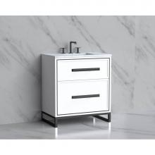 Madeli B465-30-001-LC-WH-HP-BN - Madeli Profile 30'' Free standing Vanity Cabinet in White/HW: Handle & Feet Brushed