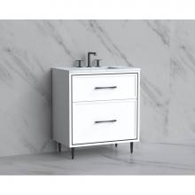 Madeli B465-30-001-LR-WH-HR-BN - Madeli Profile 30'' Free standing Vanity Cabinet in White/HW: Handle & Feet Brushed