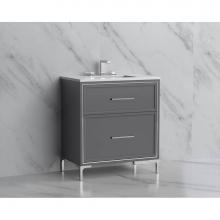 Madeli B465-30-001-LY-TG-HY-BN - Madeli Profile 30'' Free standing Vanity Cabinet in Studio Grey/HW: Handles/Feet in Brus