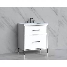 Madeli B465-30-001-LY-WH-HY-MB - Madeli Profile 30'' Free standing Vanity Cabinet in White/HW: Handle & Feet Matte Bl