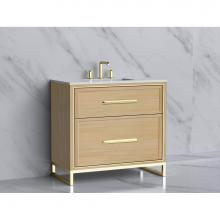 Madeli B465-36-001-LC-NO-HP-MB - Madeli Profile 36'' Free standing Vanity Cabinet in Natural Oak/HW: Handle & Feet Ma