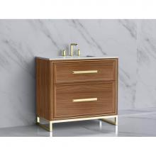 Madeli B465-36-001-LC-NW-HP-BN - Madeli Profile 36'' Free standing Vanity Cabinet in Natural Walnut/HW: Handle & Feet