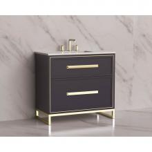 Madeli B465-36-001-LC-SA-HP-PC - Madeli Profile 36'' Free standing Vanity Cabinet in Sapphire/HW: Handle & Feet Polis