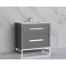 Madeli B465-36-001-LC-TG-HP-BN - Madeli Profile 36'' Free standing Vanity Cabinet in Studio Grey/HW: Handle & Feet Br