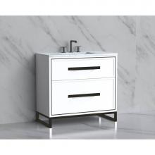 Madeli B465-36-001-LC-WH-HP-MB - Madeli Profile 36'' Free standing Vanity Cabinet in White/HW: Handle & Feet Matte Bl