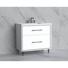 Madeli B465-36-001-LR-WH-HR-MB - Madeli Profile 36'' Free standing Vanity Cabinet in White/HW: Handle & Feet Matte Bl