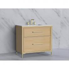 Madeli B465-36-001-LY-NO-HY-BN - Madeli Profile 36'' Free standing Vanity Cabinet in Natural Oak/HW: Handle & Feet Br