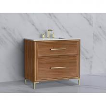 Madeli B465-36-001-LY-NW-HY-BN - Madeli Profile 36'' Free standing Vanity Cabinet in Natural Walnut/HW: Handle & Feet