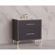 Madeli B465-36-001-LY-SA-HY-BN - Madeli Profile 36'' Free standing Vanity Cabinet in Sapphire/HW: Handle & Feet Brush