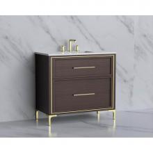 Madeli B465-36-001-LY-WA-HY-MB - Madeli Profile 36'' Free standing Vanity Cabinet in Walnut/HW: Handle & Feet Matte B