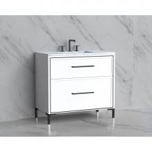 Madeli B465-36-001-LY-WH-HY-BN - Madeli Profile 36'' Free standing Vanity Cabinet in White/HW: Handle & Feet Brushed