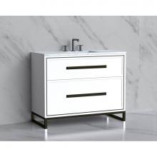 Madeli B465-42-001-LC-WH-HP-MB - Madeli Profile 42'' Free standing Vanity Cabinet in White/HW: Handle & Feet Matte Bl