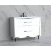 Madeli B465-42-001-LR-WH-HR-BN - Madeli Profile 42'' Free standing Vanity Cabinet in White/HW: Handle & Feet Brushed