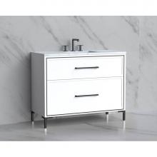 Madeli B465-42-001-LY-WH-HY-MB - Madeli Profile 42'' Free standing Vanity Cabinet in White/HW: Handle & Feet Matte Bl