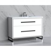 Madeli B465-48C-001-LC-WH-HP-PC - Madeli Profile 48C'' Free standing Vanity Cabinet in White/HW: Handle & Feet Polishe