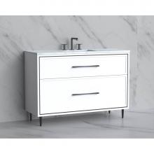 Madeli B465-48C-001-LR-WH-HR-BN - Madeli Profile 48C'' Free standing Vanity Cabinet in White/HW: Handle & Feet Brushed