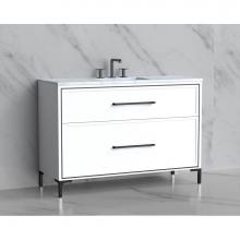 Madeli B465-48C-001-LY-WH-HY-PN - Madeli Profile 48C'' Free standing Vanity Cabinet in White/HW: Handle & Feet Polishe