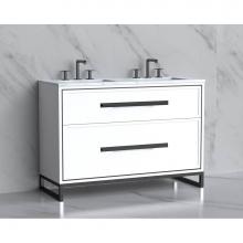 Madeli B465-48D-001-LC-WH-HP-BN - Madeli Profile 48D'' Free standing Vanity Cabinet in White/HW: Handle & Feet Brushed