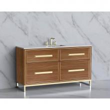 Madeli B465-60C-001-LC-NW-HP-PC - Madeli Profile 60C'' Free standing Vanity Cabinet in Natural Walnut/HW: Handle & Fee