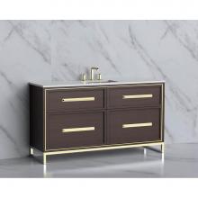 Madeli B465-60C-001-LC-WA-HP-PN - Madeli Profile 60C'' Free standing Vanity Cabinet in Walnut/HW: Handle & Feet Polish