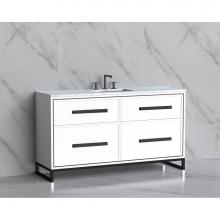 Madeli B465-60C-001-LC-WH-HP-BN - Madeli Profile 60C'' Free standing Vanity Cabinet in White/HW: Handle & Feet Brushed