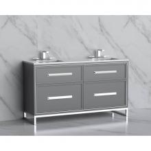 Madeli B465-60D-001-LC-TG-HP-PC - Madeli Profile 60D'' Free standing Vanity Cabinet in Studio Grey/HW: Handle & Feet P