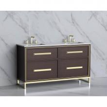 Madeli B465-60D-001-LC-WA-HP-PN - Madeli Profile 60D'' Free standing Vanity Cabinet in Walnut/HW: Handle & Feet Polish