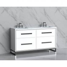 Madeli B465-60D-001-LC-WH-HP-SB - Madeli Profile 60D'' Free standing Vanity Cabinet in White/HW: Handle & Feet Satin B