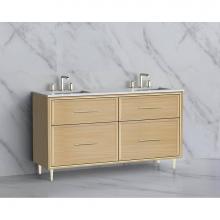 Madeli B465-60D-001-LR-NO-HR-BN - Madeli Profile 60D'' Free standing Vanity Cabinet in Natural Oak/HW: Handle & Feet B