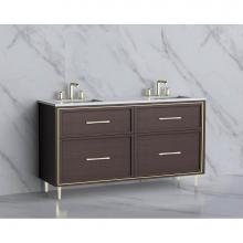 Madeli B465-60D-001-LR-WA-HR-SB - Madeli Profile 60D'' Free standing Vanity Cabinet in Walnut/HW: Handle & Feet Satin