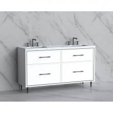 Madeli B465-60D-001-LR-WH-HR-PN - Madeli Profile 60D'' Free standing Vanity Cabinet in White/HW: Handle & Feet Polishe